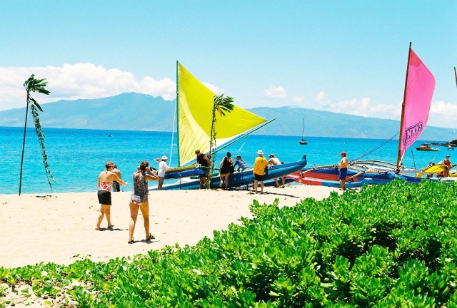 Hawaiian Outrigger Sailing Canoes at the annual KBRA Wa'a Kiakahi Event photo: Gloria Reed